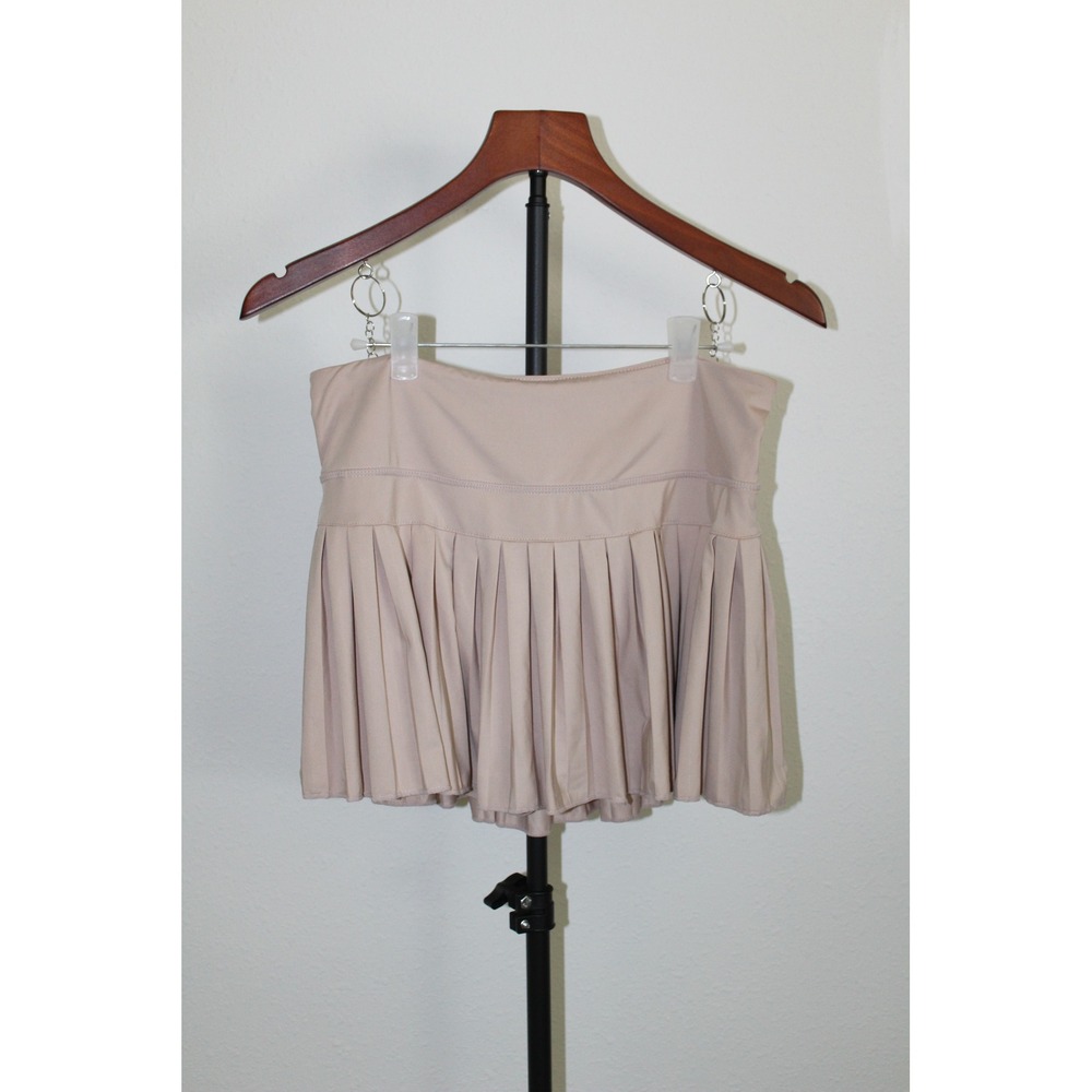 Goldhinge Pleated Tennis Skort Tan Beige Athletic Skirt with Pocket Women's L